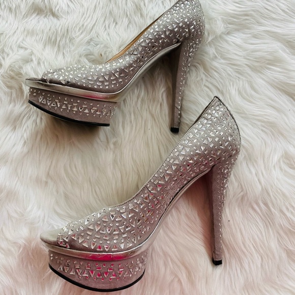 Enzo Angiolini Lost Love 2 silver crystal platform stilettos, Sz. 7 - Picture 3 of 9